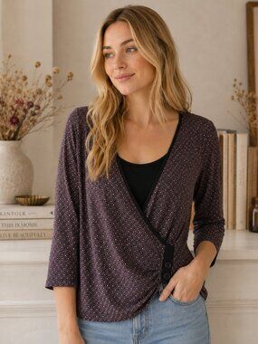 Tradition Faux Wrap Blouse Large | Print 3/4 Sleeve Top